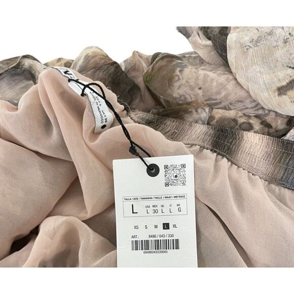 Zara Women Midi Skirt L Brown Animal Print Patchwork Chiffon Flowy 8486/043 NWT - Picture 6 of 12